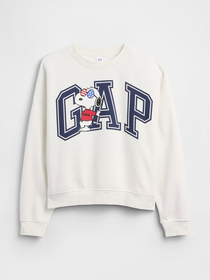 Beyaz Peanuts Oversized Wedge Bisiklet Yaka Sweatshirt