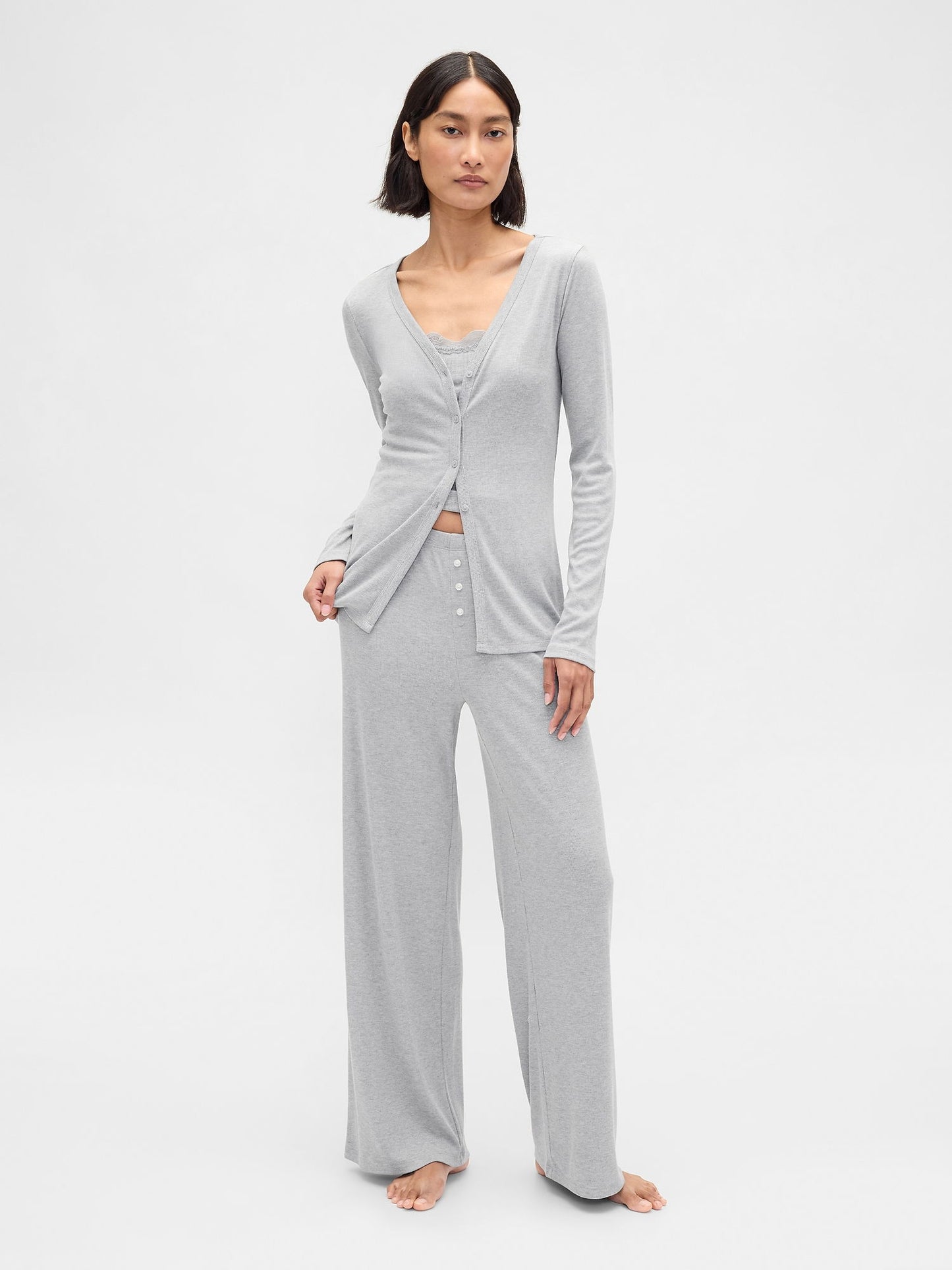 Gri Supersoft Pijama Triko Pijama Üstü