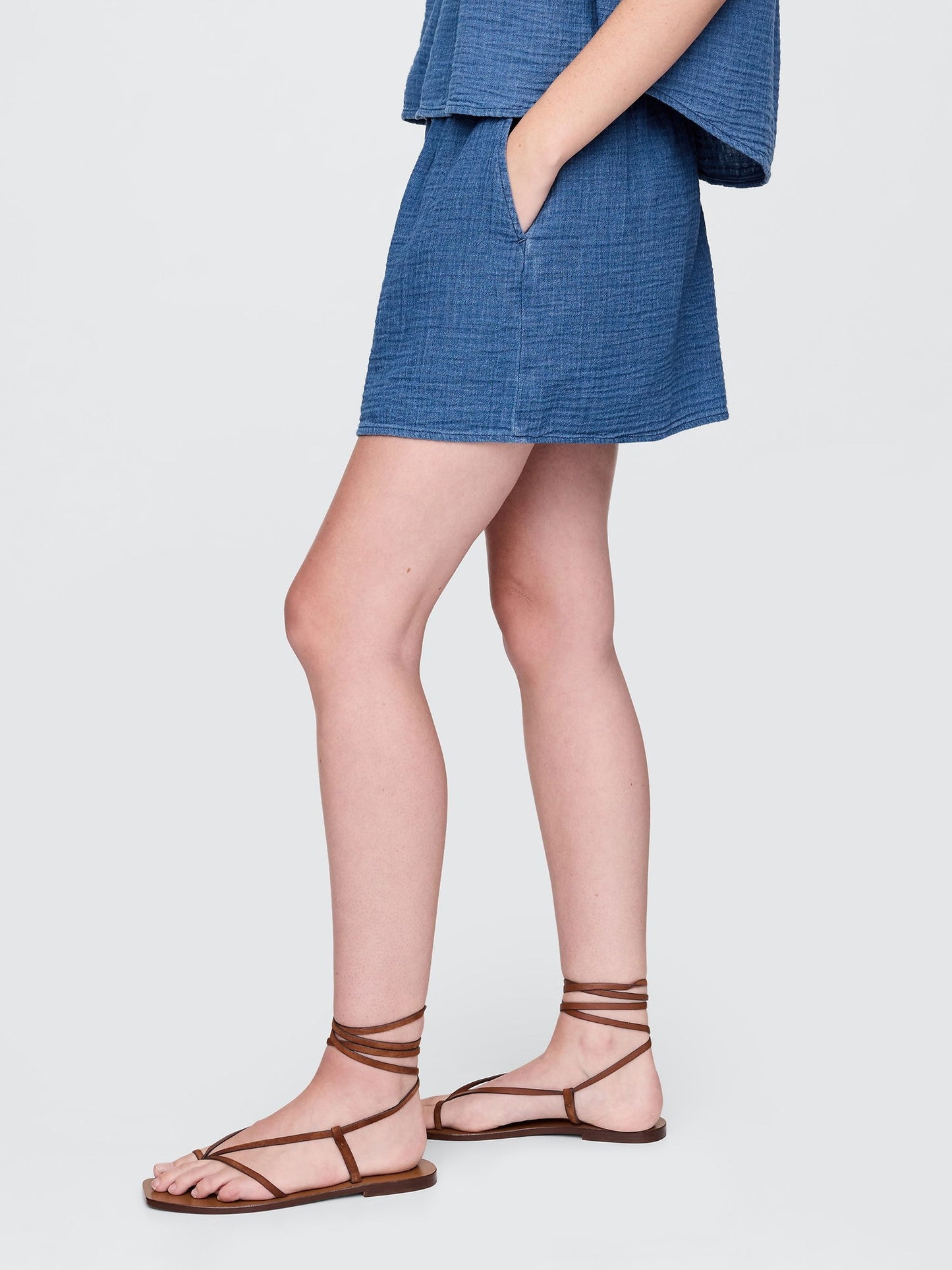 Denim Mavi Crinkle Gauze Denim Şort
