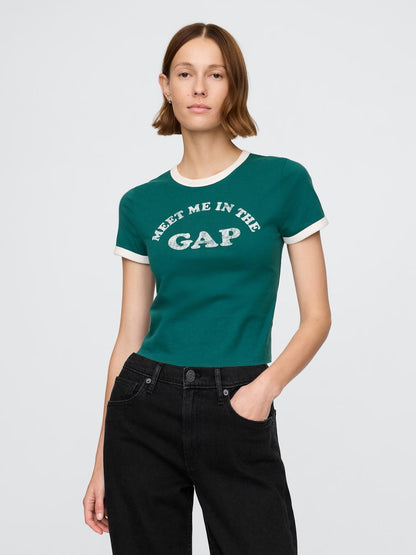 Kırık Beyaz Gap Logo Crop T-shirt