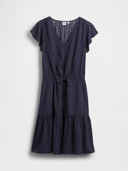 Lacivert Tiered Flutter Sleeve Mini Elbise