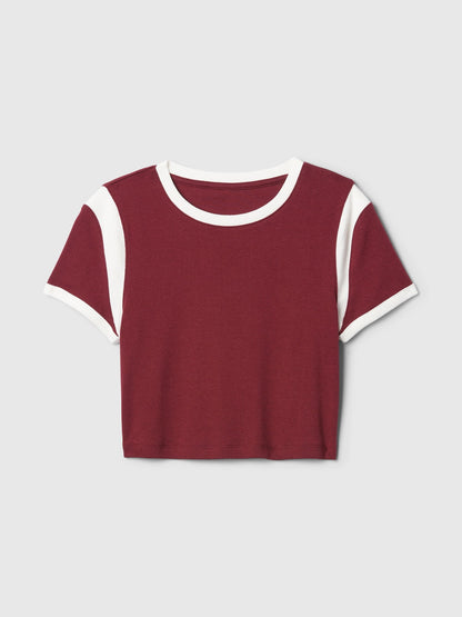 Kırmızı Modern Rib Crop T-shirt
