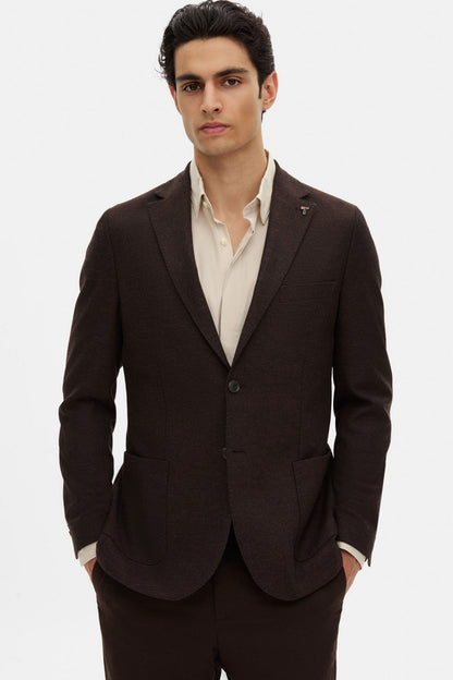 Tween Slim Fit Kahverengi Diyogonal Kumaş Ceket