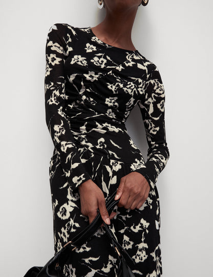Desenli Jersey Midi Elbise