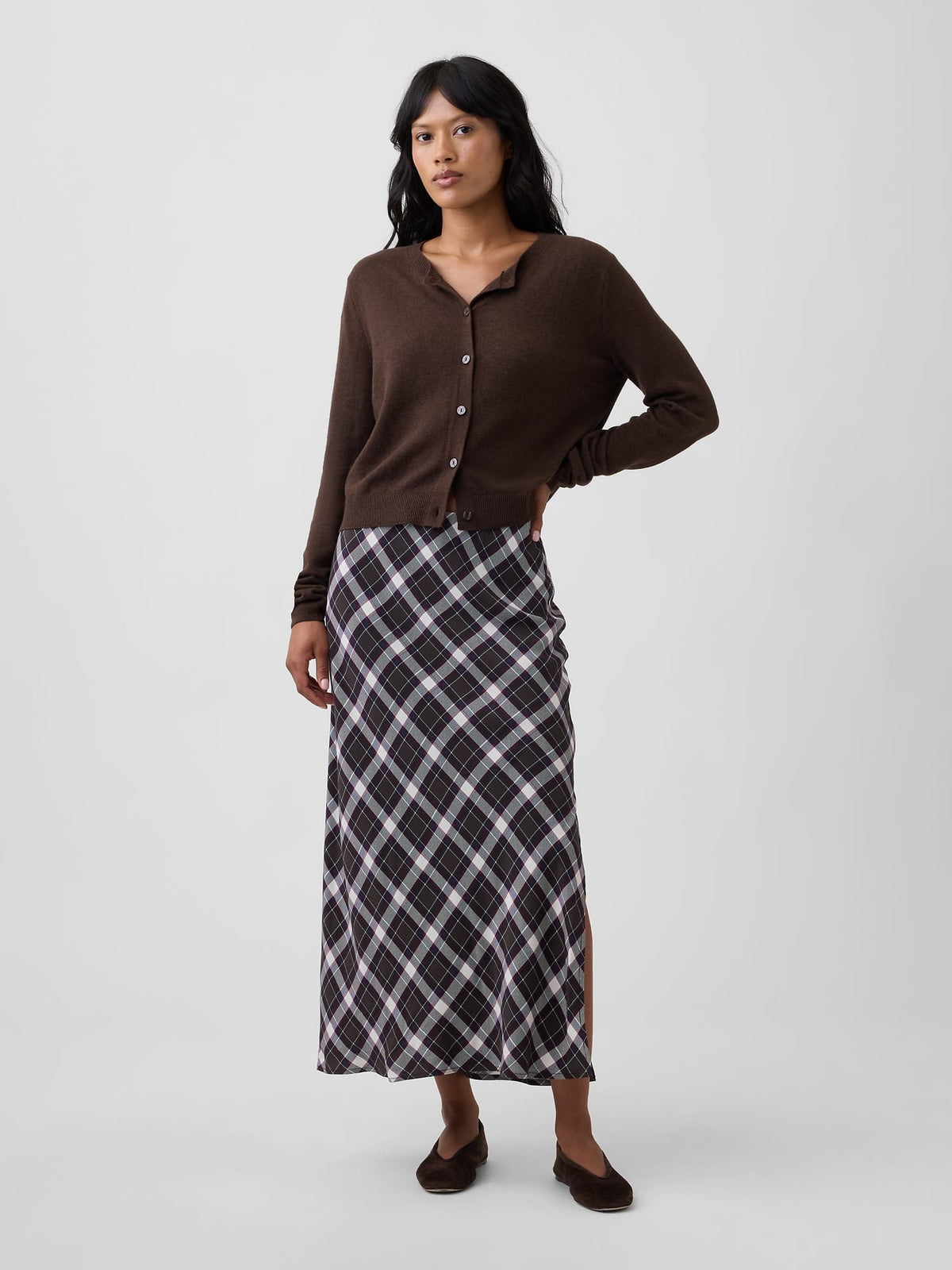 Koyu Kahverengi Pull-on Maxi Etek
