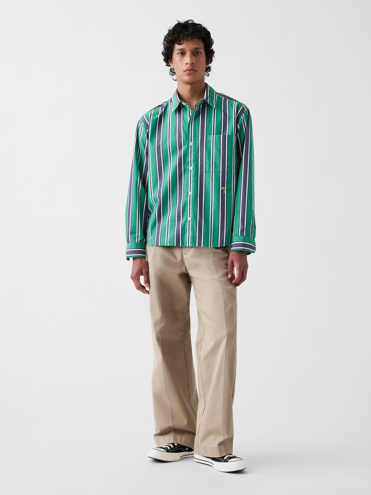 Yeşil Gap × Malbon Poplin Çizgili Gömlek