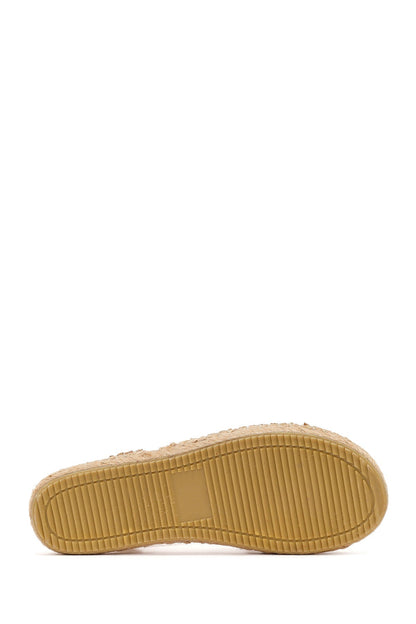 Kadın Camel Bilekten Tokalı Süet Deri Espadril Sandalet