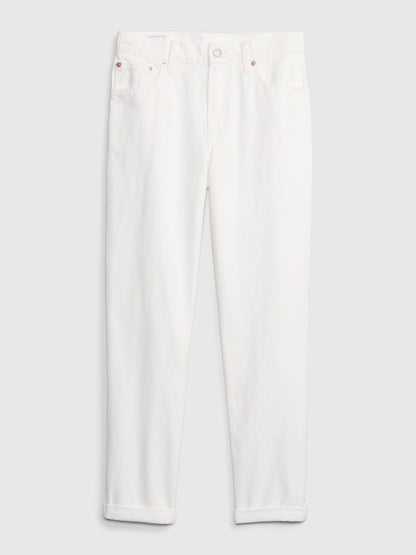 Beyaz Mid Rise Girlfriend Jean Pantolon
