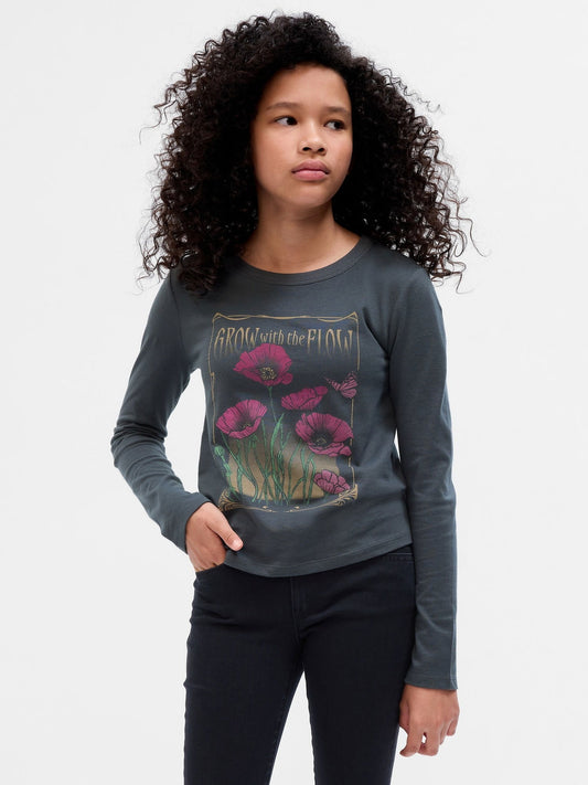 Koyu Gri %100 Organik Pamuk Grafikli T-shirt