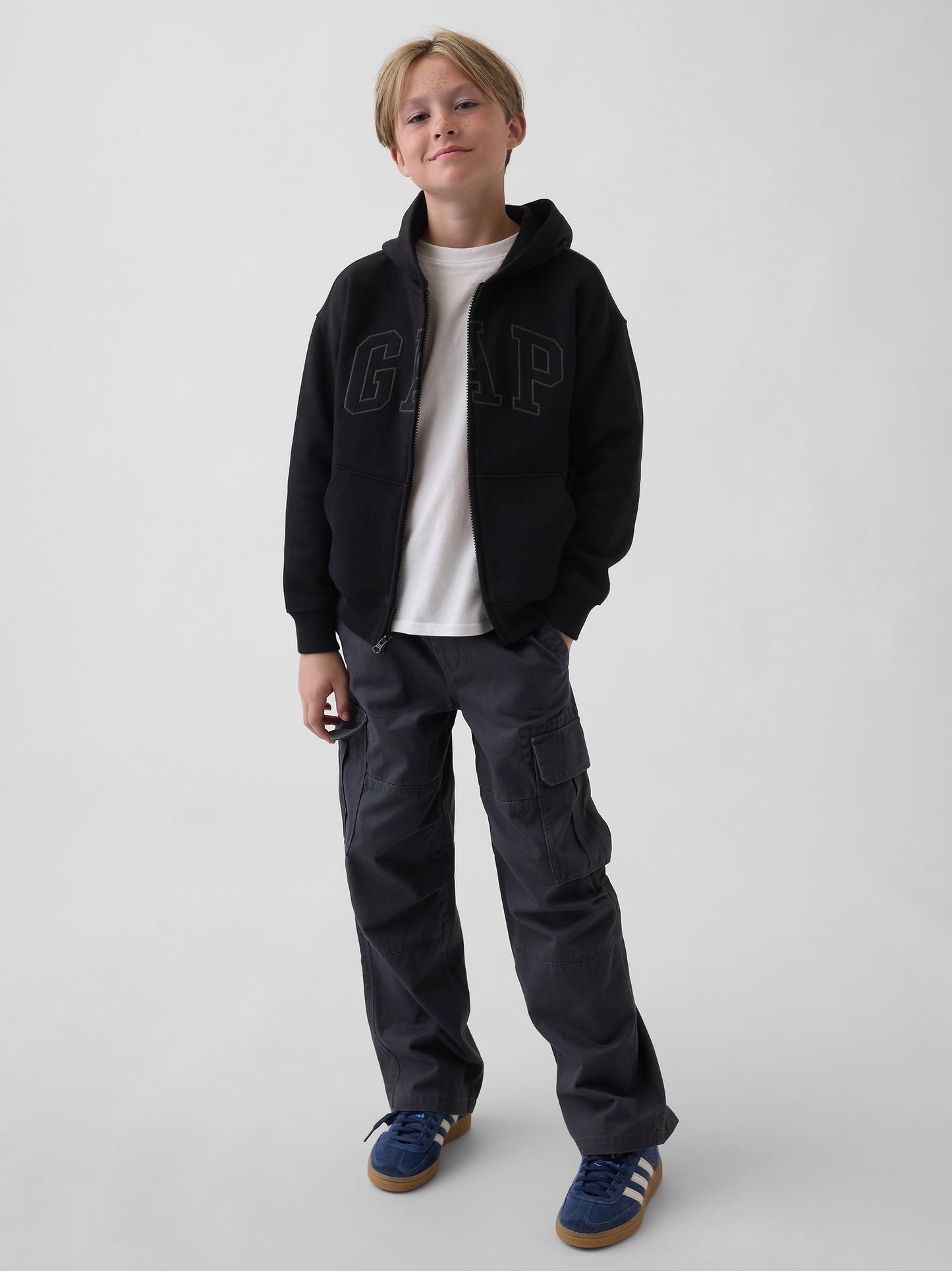 Siyah Relaxed Gap Logo Fermuarlı Sweatshirt