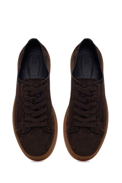 Erkek Kahverengi Bağcıklı Süet Deri Sneaker