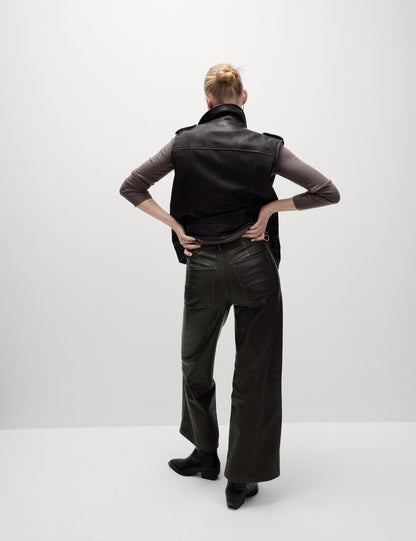 Deri Görünümlü Wide Leg Pantolon