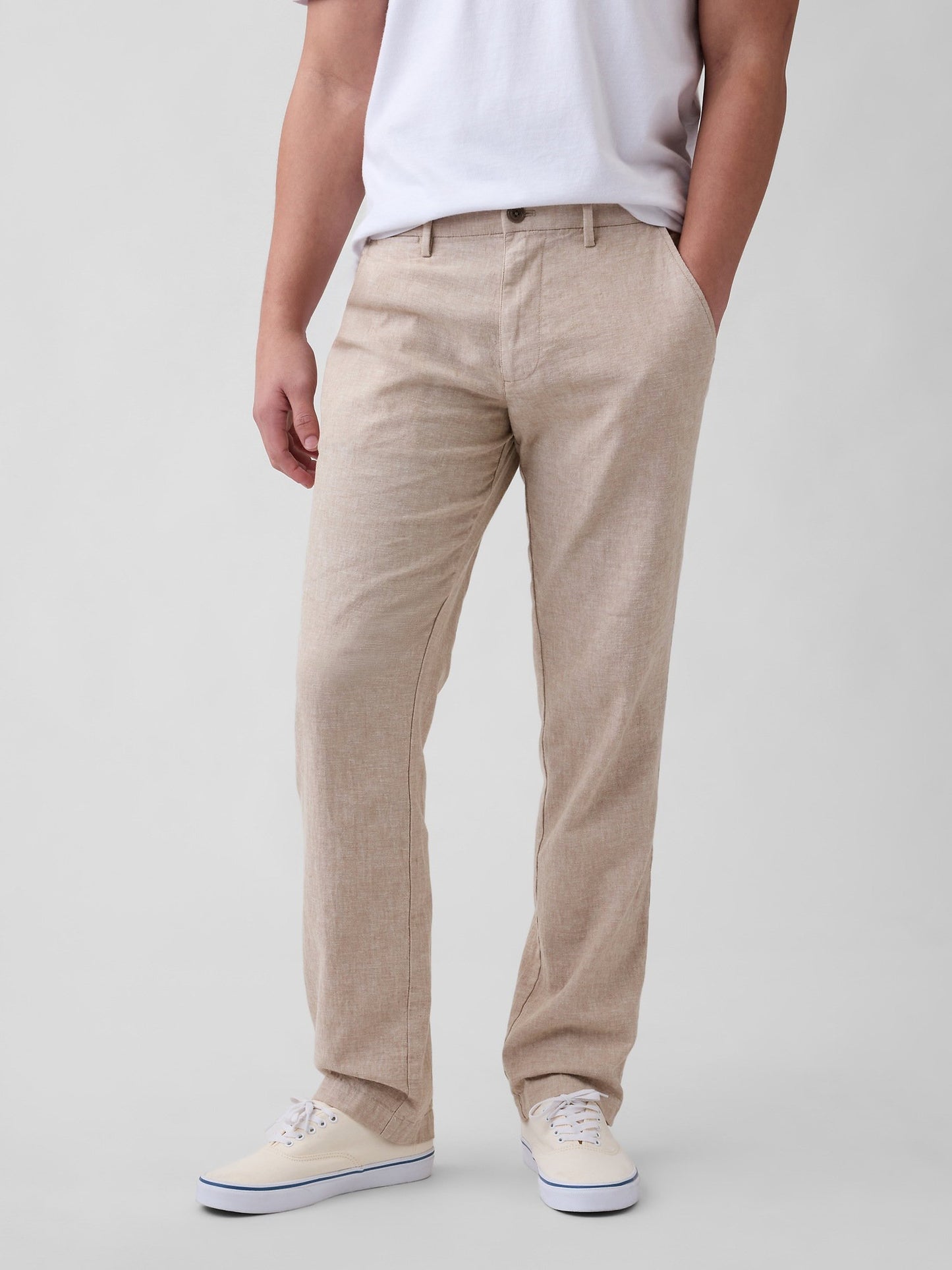 Bej Straight Keten Karışımı Pantolon