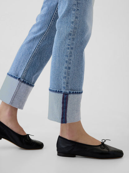 Açık Mavi High Rise Cuffed '90s Straight Jean Pantolon