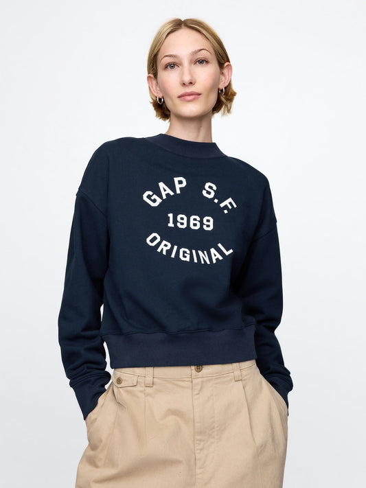 Lacivert Gap Logo Heavyweight Havlu Kumaş Crop Sweatshirt