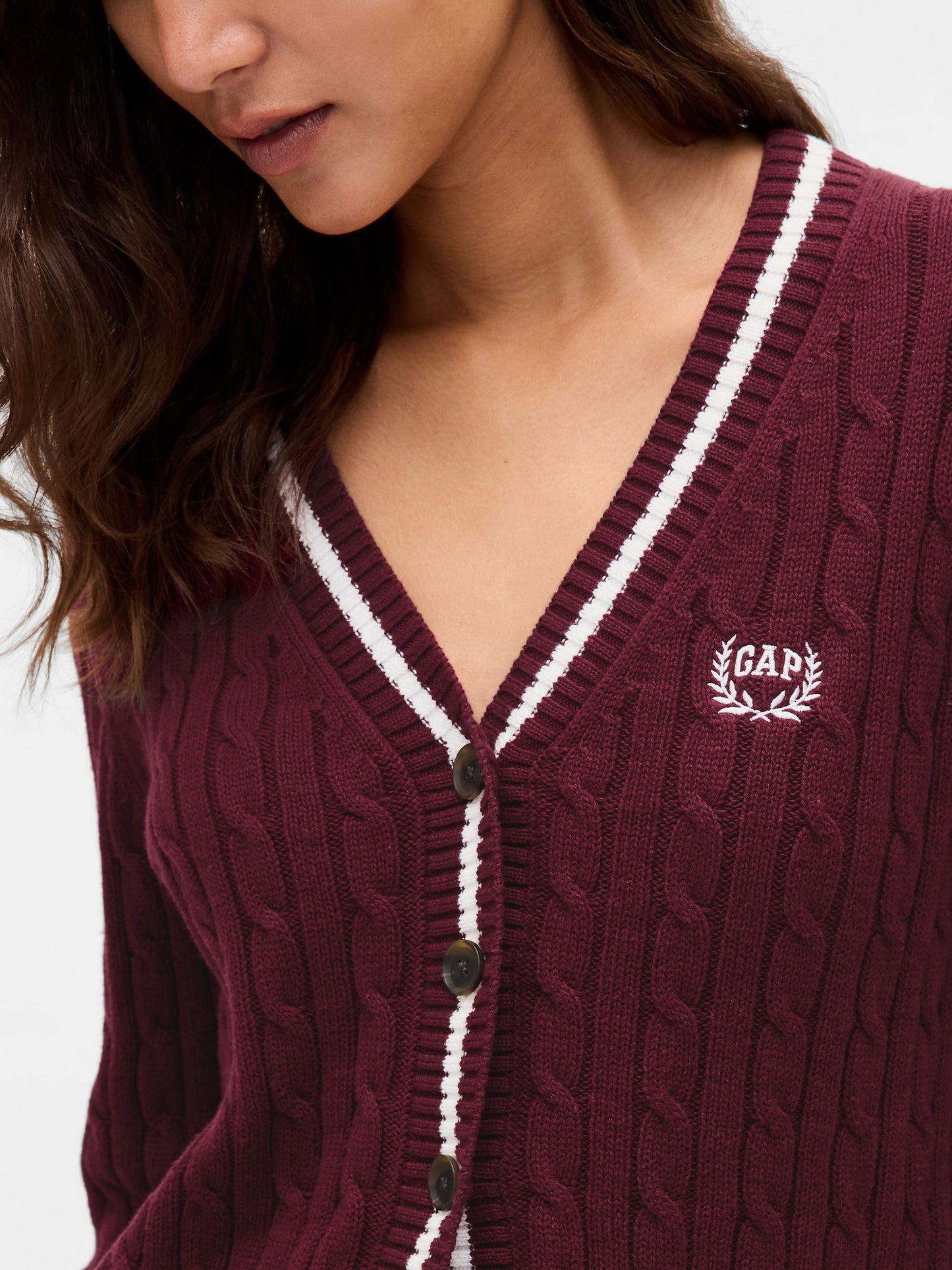 Bordo %100 Pamuk Cable Örgü Crop Gap Logo Hırka