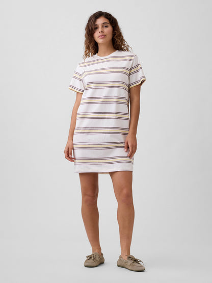Beyaz Relaxed Stripe Mini T-shirt Elbise