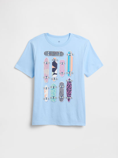Açık Mavi Grafik Baskılı T-shirt