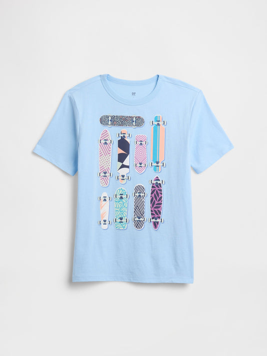 Açık Mavi Grafik Baskılı T-shirt