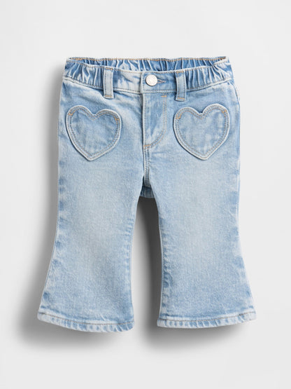Açık Mavi Heart Pocket Flare Jean Pantolon