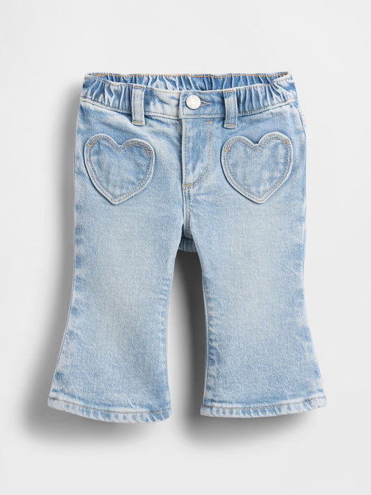 Açık Mavi Heart Pocket Flare Jean Pantolon