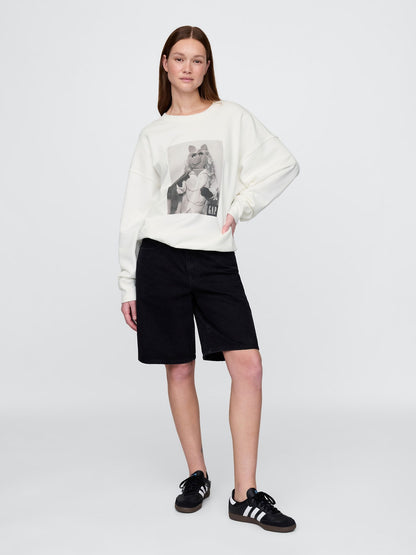 Beyaz Gap × Disney Grafikli Oversized Sweatshirt