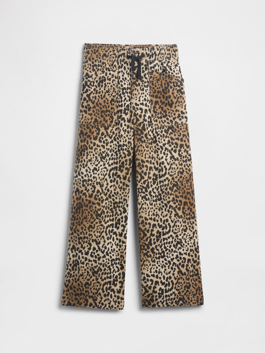 Kahverengi High Rise Baskılı Pull-on Wide Leg Jean Pantolon