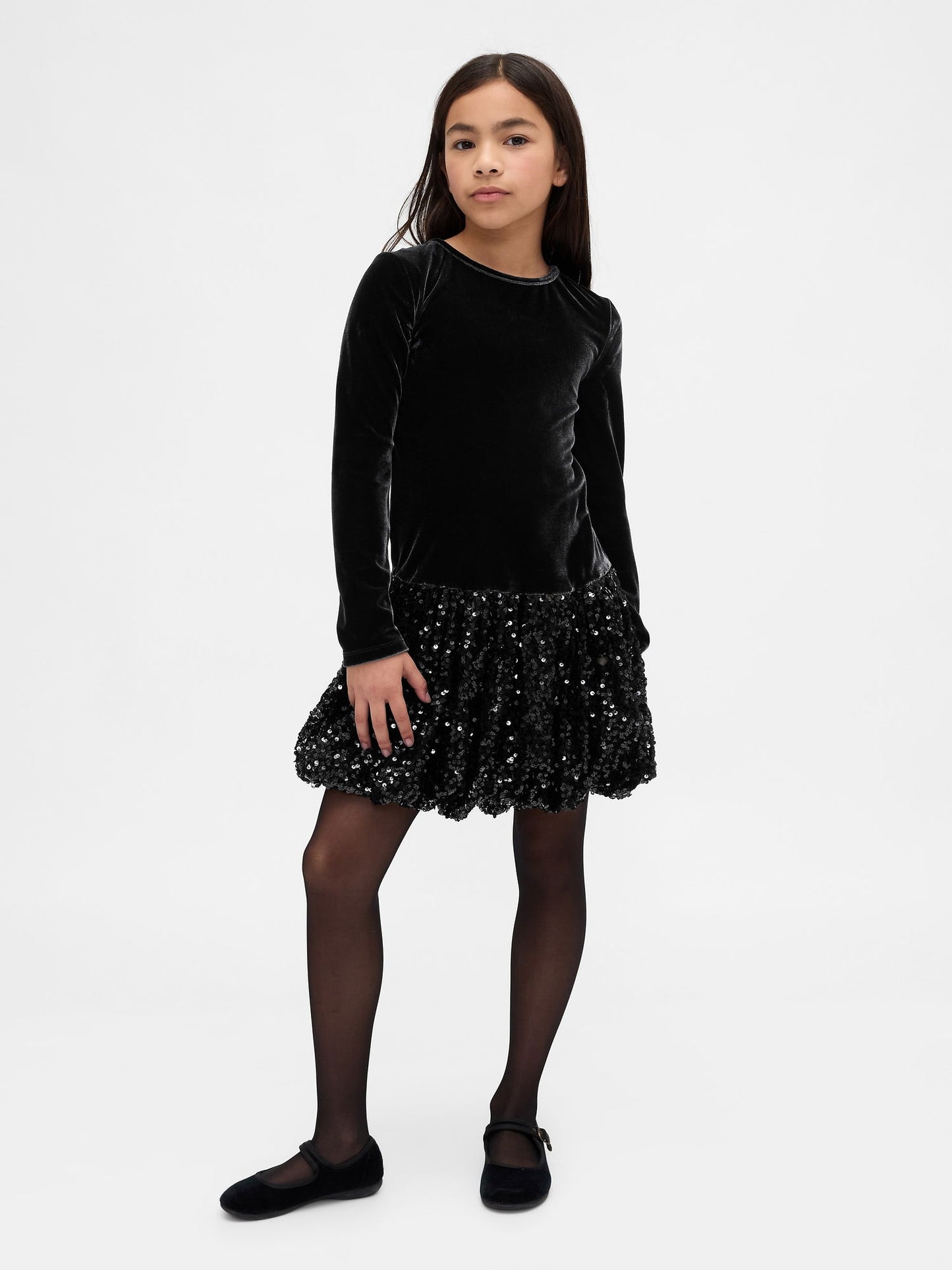 Siyah Mixed Media Sequin Balon Elbise