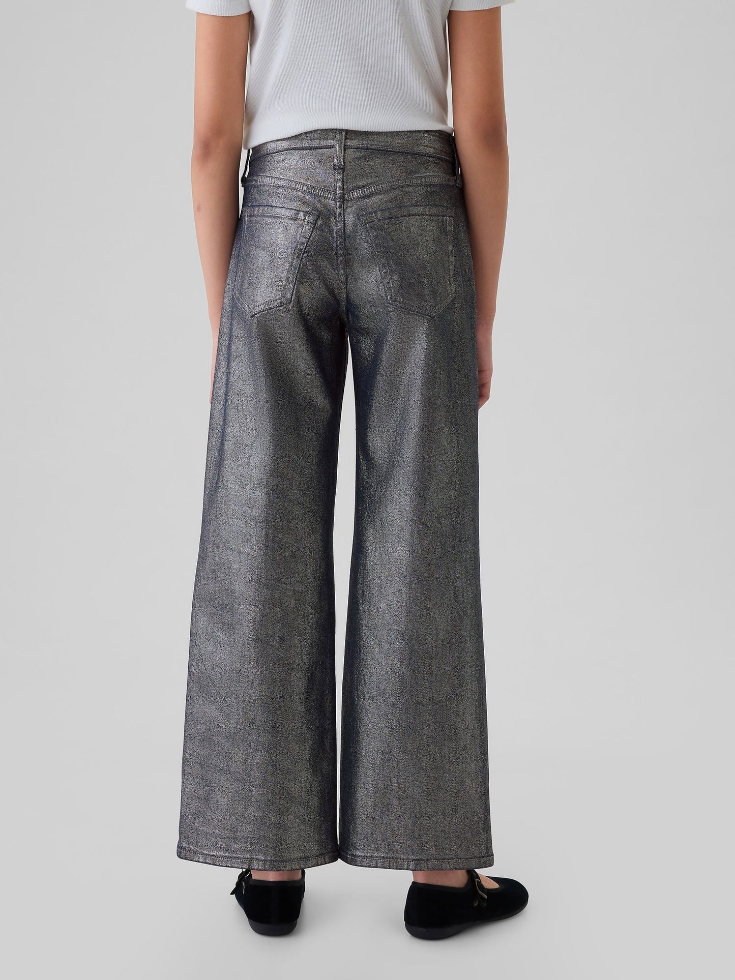 Gri Low Rise Stride Wide-leg Metalik Jean Pantolon