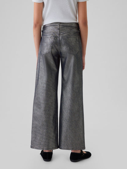 Gri Low Rise Stride Wide-leg Metalik Jean Pantolon