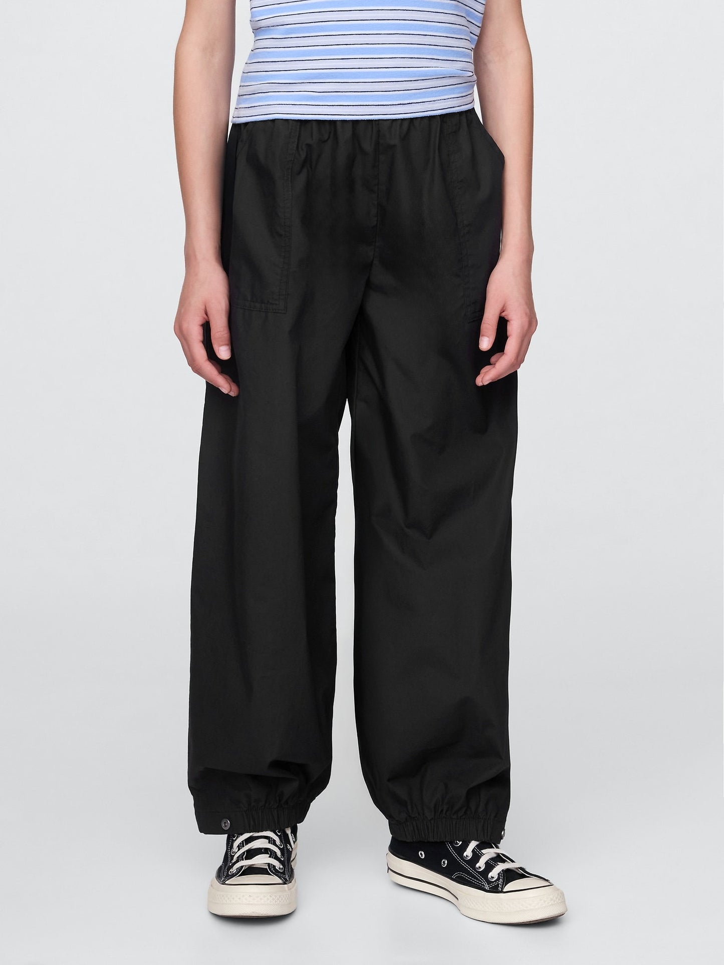 Siyah Poplin Baggy Jogger Pantolon