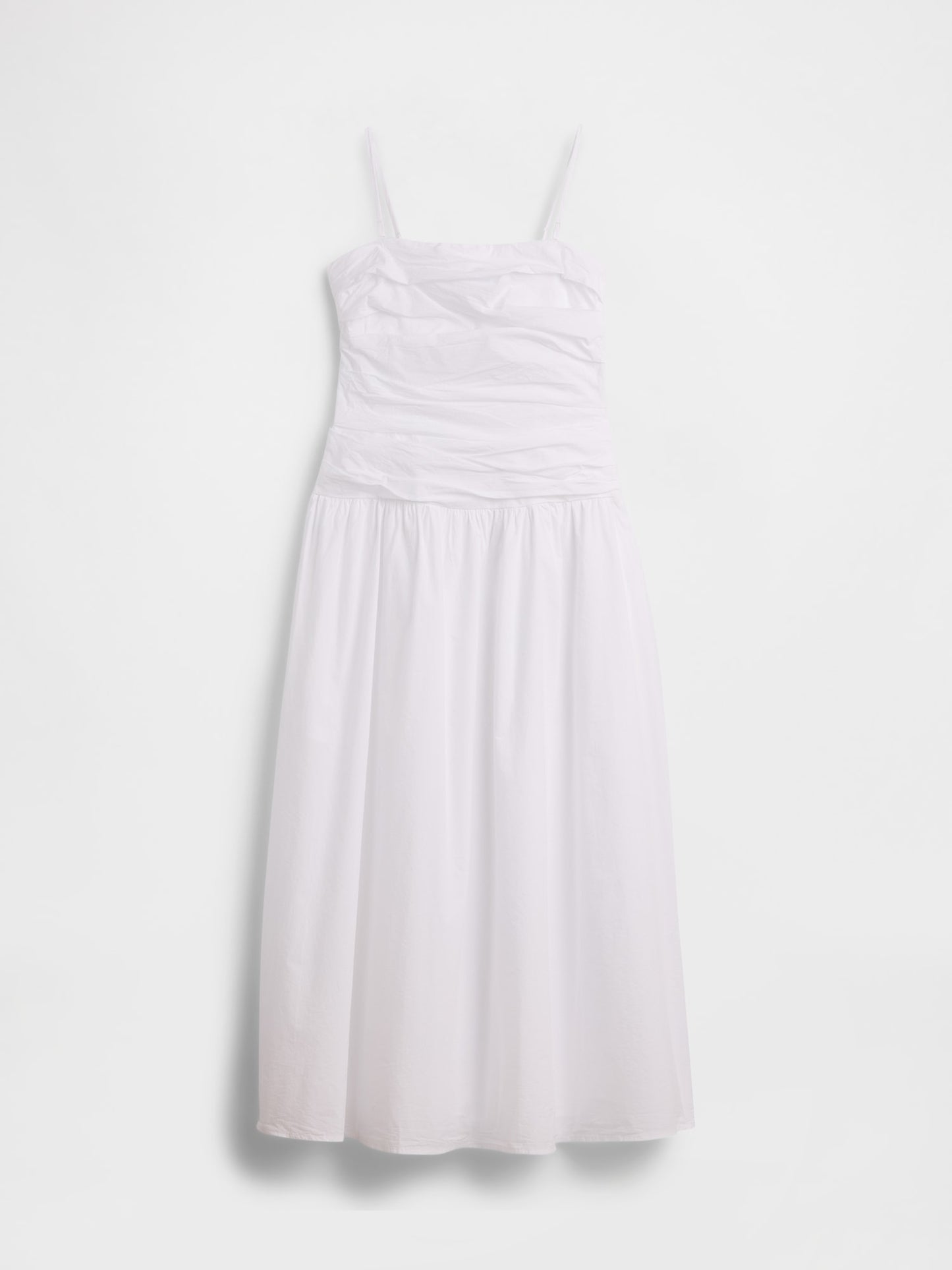 Beyaz Poplin Drop-waist Maxi Elbise