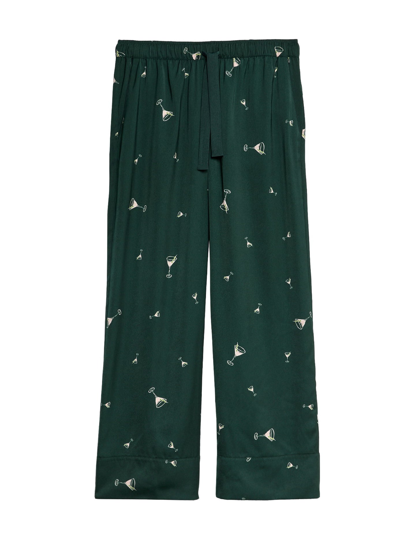 Saten Kokteyl Desenli Pijama Takımı