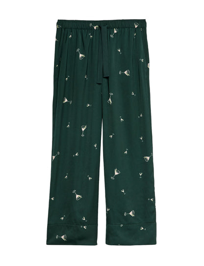 Saten Kokteyl Desenli Pijama Takımı