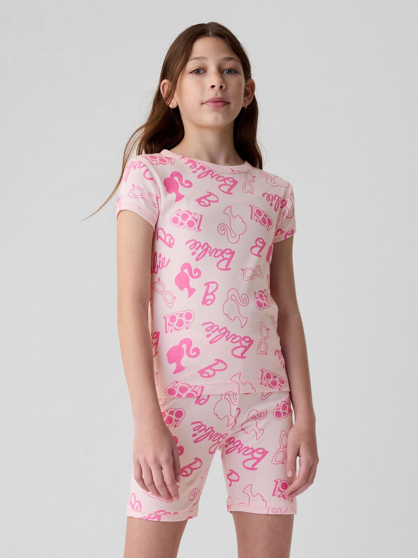 Pembe Organik Pamuk Barbie Desenli Pijama Takımı