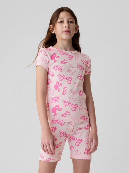 Pembe Organik Pamuk Barbie Desenli Pijama Takımı