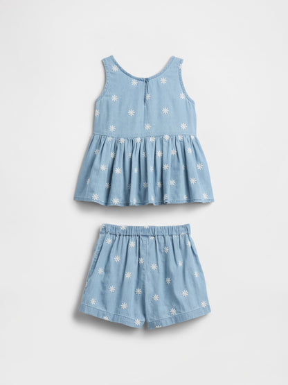 Açık Mavi Chambray Two-piece Outfit Set