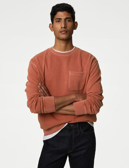 Saf Pamuklu Yuvarlak Yaka Sweatshirt