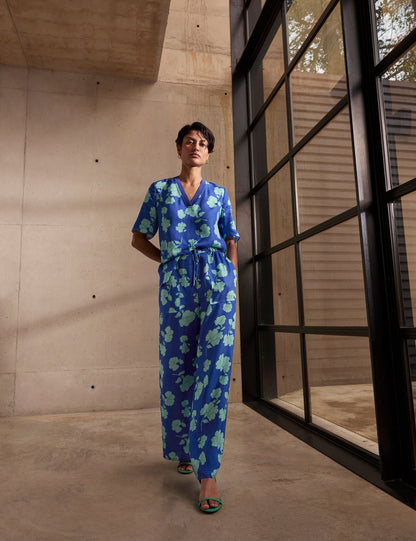 Yüksek Bel Desenli Wide Leg Pantolon