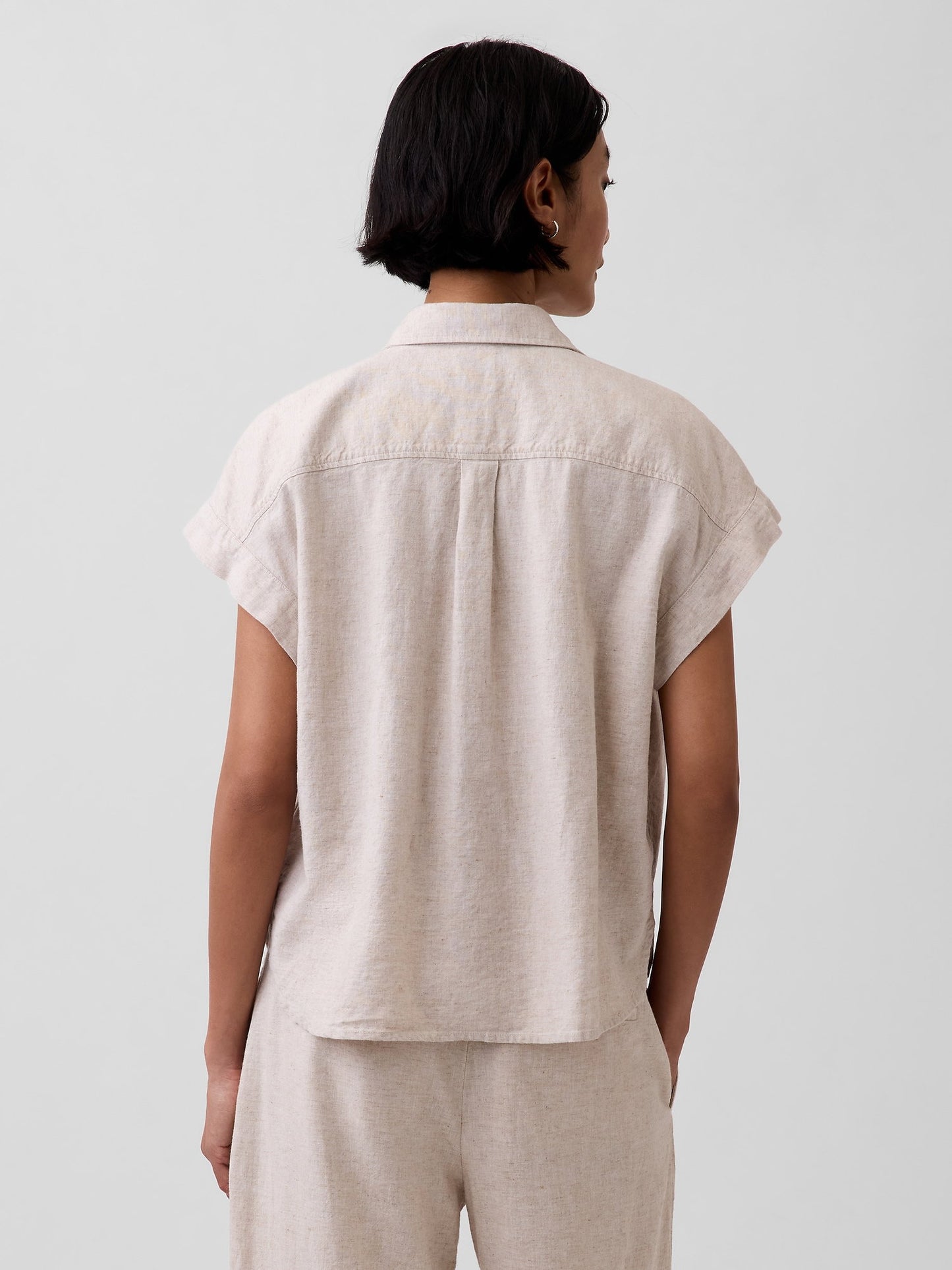 Bej Keten Karışımı Oversize Gömlek