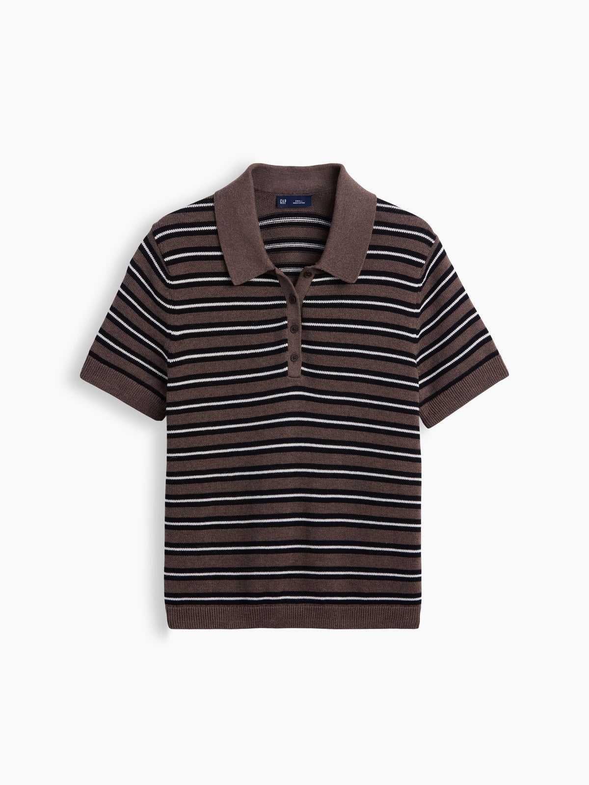 Kahverengi 100% Pamuk Çizgili Polo Triko T-shirt