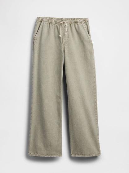 Gri Mid Rise Pull-on Wide-leg Jean Pantolon