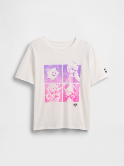 Beyaz Süper Mario Oversized Grafik Baskılı T-shirt