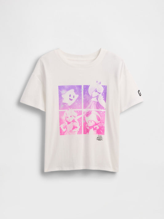 Beyaz Süper Mario Oversized Grafik Baskılı T-shirt