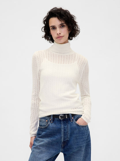 Kırık Beyaz Pointelle Turtleneck Kazak