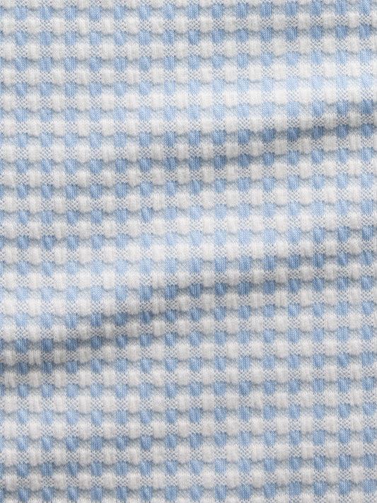 Açık Mavi Gingham Pointelle Shell Kolsuz Bluz
