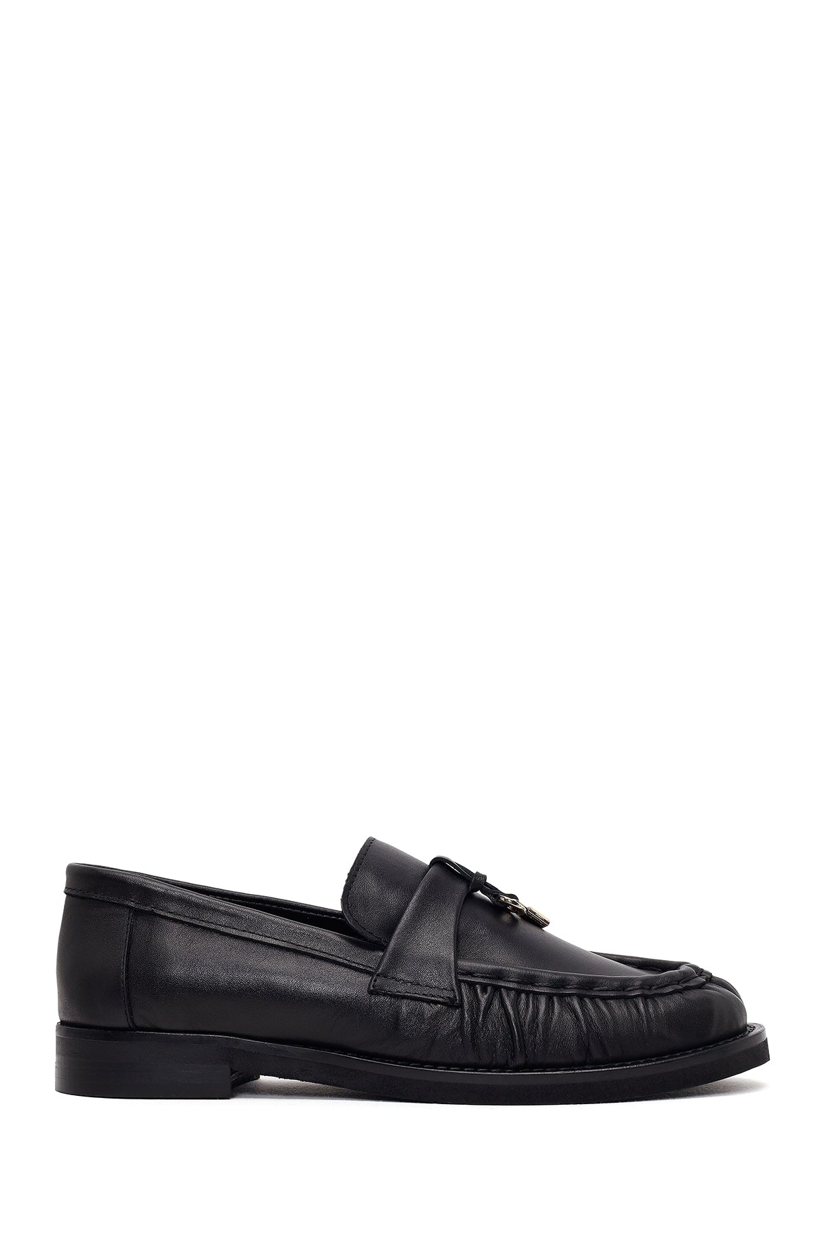 Kadın Siyah Deri Maskülen Loafer