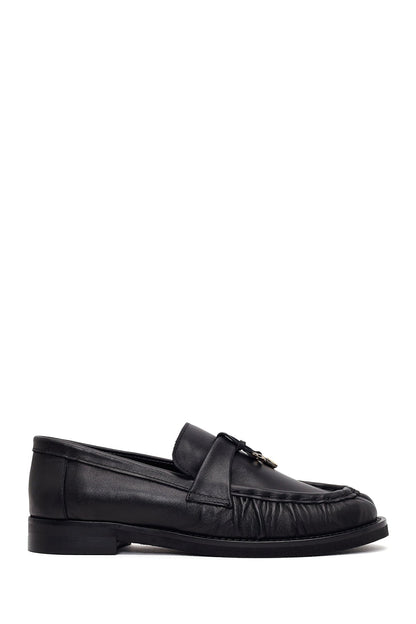 Kadın Siyah Deri Maskülen Loafer