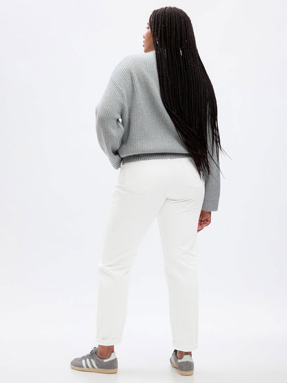 Beyaz Mid Rise Girlfriend Jean Pantolon