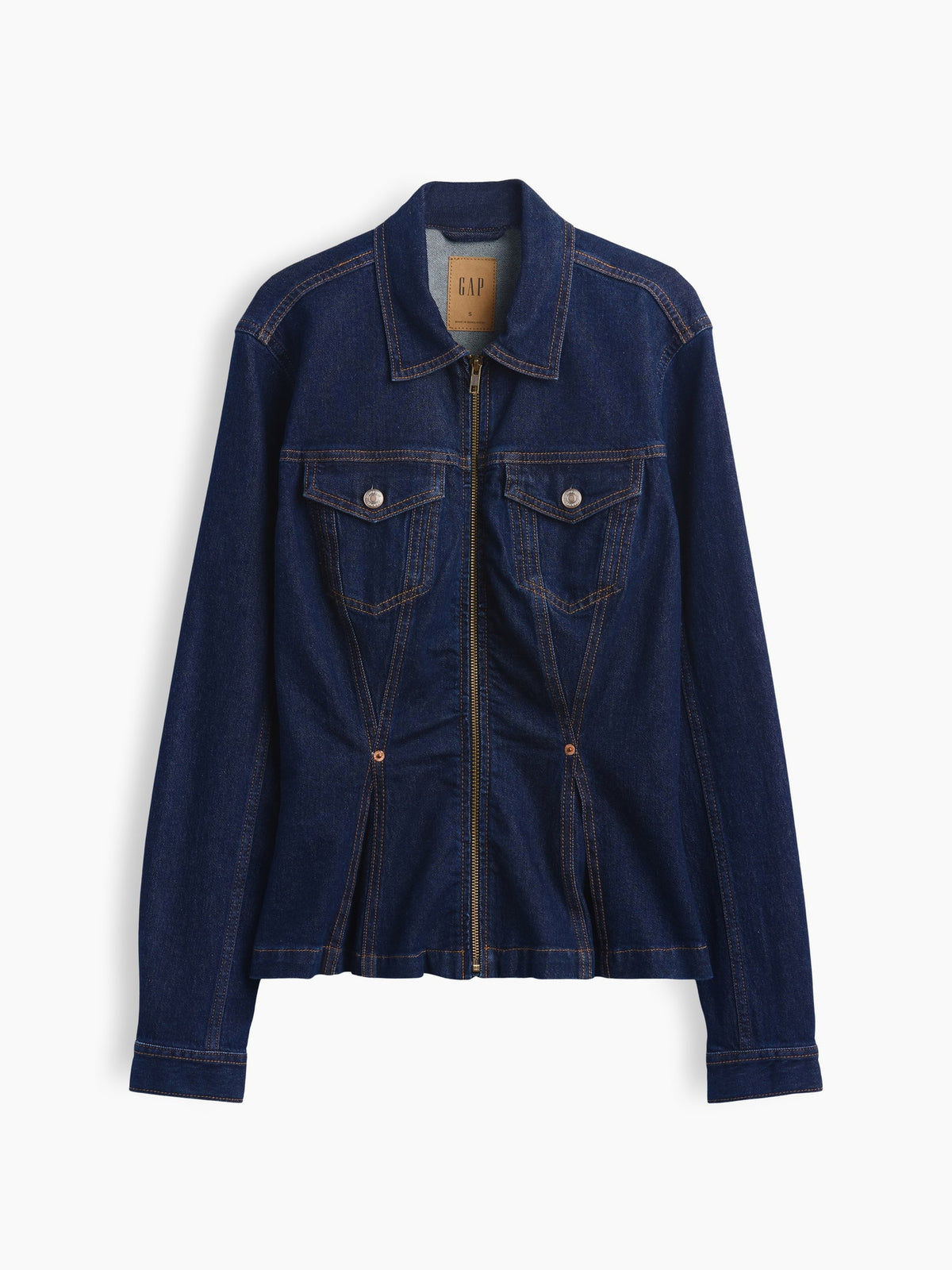 Koyu Mavi Denim Fermuarlı Peplum Ceket